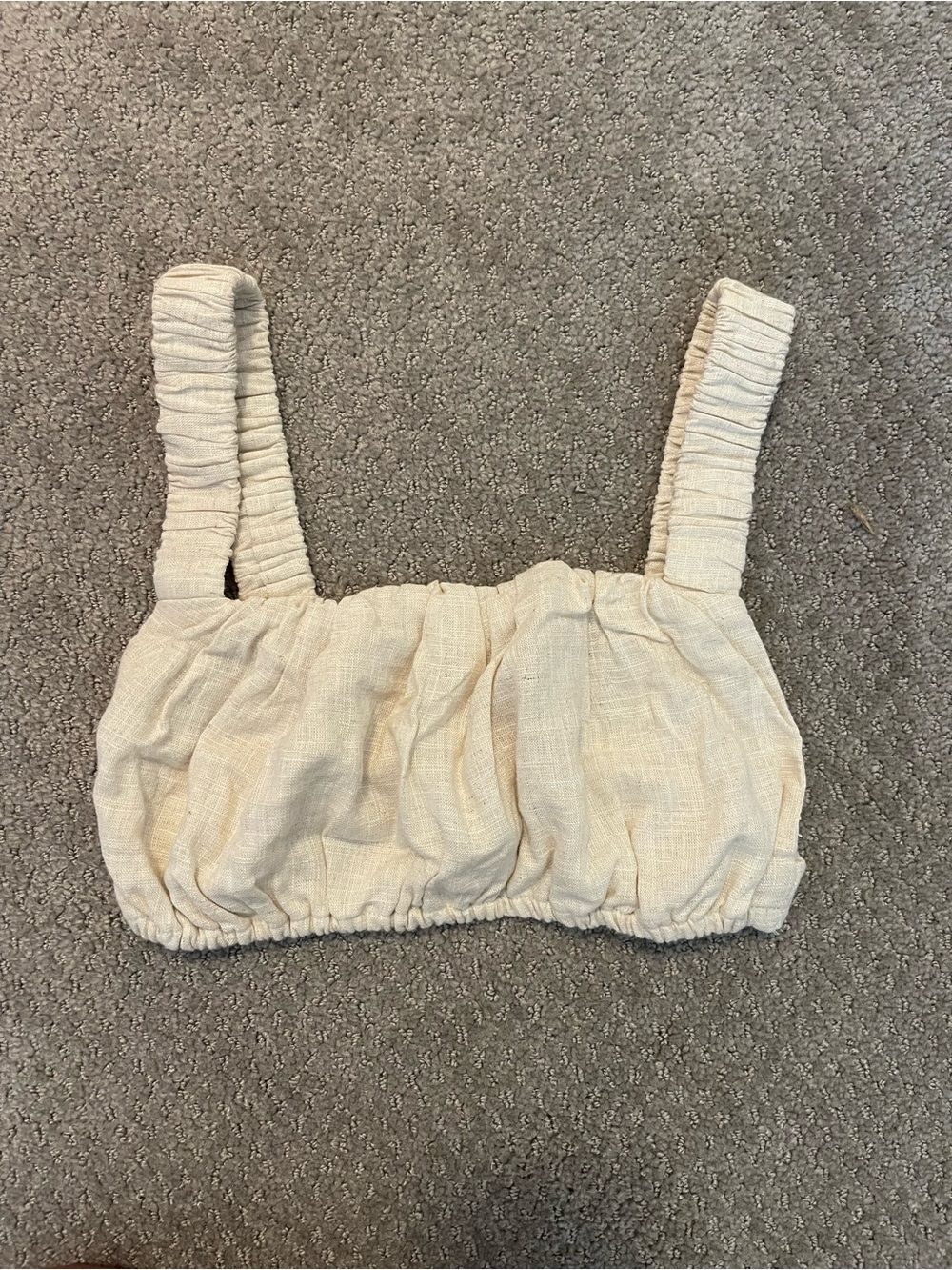 ASOS Cream Ruched Strap Linen-Texture Top - Picture 2 of 2